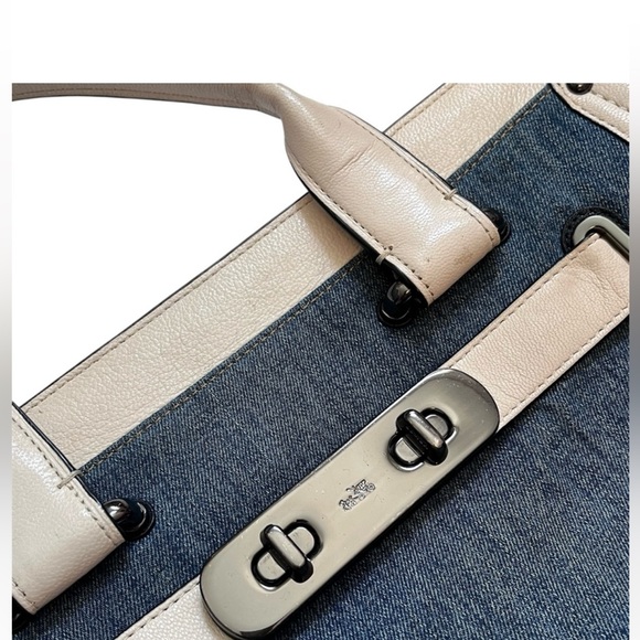 Coach Denim Swagger With Chalk White Leather Trim Satchel - Picture 5 of 13